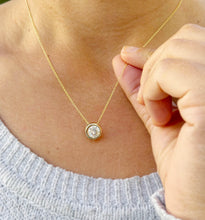 Load image into Gallery viewer, Round Cut Moissanite Pendant And Chain Solitaire Minimalist Dainty Bezel Set 14k Solid Yellow Gold Necklace And Chain Wedding Gift 2.00ct
