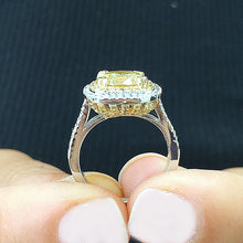 Load image into Gallery viewer, Round Cut Simulated Fancy Yellow And Cvd Round Cut Sides Diamond Engagement Ring 14k Solid White And Yellow Gold Bridal Wedding Halo 4.00ctw
