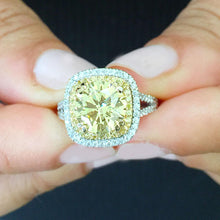 Load image into Gallery viewer, Round Cut Simulated Fancy Yellow And Cvd Round Cut Sides Diamond Engagement Ring 14k Solid White And Yellow Gold Bridal Wedding Halo 4.00ctw
