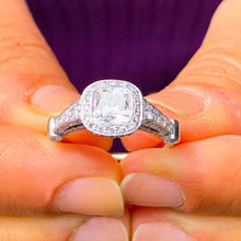 Load image into Gallery viewer, Cushion Cut Moissanite And Round Cut Sides Engagement Ring Bezel Bridal Wedding Ring Halo Set Style In 14k Solid White Gold Ring 1.65ctw
