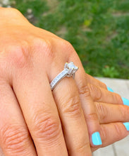 Load image into Gallery viewer, Princess Cut Moissanite And Cvd Round And Princess Cut Side Diamonds Engagement Ring Bridal Antique Style 14k Solid Heavy White Gold 1.80ctw
