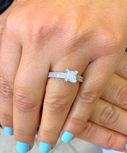 Load image into Gallery viewer, Princess Cut Moissanite And Round Cut Sides Engagement Ring Set In 14k Solid Heavy White Gold Bridal Ring Antique Filigree Style 1.80ctw
