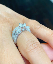 Load image into Gallery viewer, Kite Style Princess Cut And Round and Baguettes Cut Sides Moissanite Engagement Ring And Band Bridal Wedding Set 14k Solid White Gold 2.50ct
