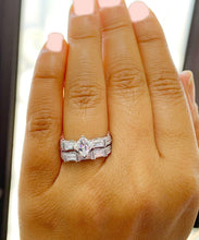 Load image into Gallery viewer, Kite Style Princess Cut And Round and Baguettes Cut Sides Moissanite Engagement Ring And Band Bridal Wedding Set 14k Solid White Gold 2.50ct
