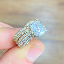 Load image into Gallery viewer, Radiant Cut Moissanite And Round Cut Sides Engagment Ring And Matching Band Bridel Set Women's Wedding Set 14k Solid Yellow Gold 3.30ctw
