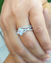 Load image into Gallery viewer, Princess Cut And Round Cut Sides Diamond Engagement Ring And Matching Band IGI Certified 14k Solid White Gold Halo twisted Shank Style 1.80
