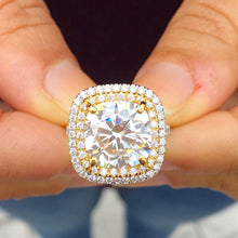 Load image into Gallery viewer, Cushion Cut Moissanite And Round Cut Engagement Ring 14k Solid White And Yellow Gold Bridal Wedding Ring Double Halo Style Split Shank 6.50
