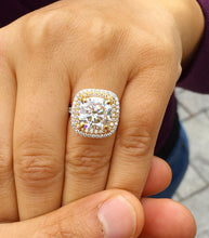 Load image into Gallery viewer, Cushion Cut Moissanite And Round Cut Engagement Ring 14k Solid White And Yellow Gold Bridal Wedding Ring Double Halo Style Split Shank 6.50
