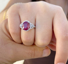 Load image into Gallery viewer, Oval Cut Ruby And Round Cut Natural Diamonds Antique Design Ring Women's 14k Solid White Gold Engagement Anniversary Righ Hand Ring 6.50ctw

