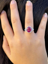 Load image into Gallery viewer, Oval Cut Ruby And Round Cut Natural Diamonds Antique Design Ring Women's 14k Solid White Gold Engagement Anniversary Righ Hand Ring 6.50ctw
