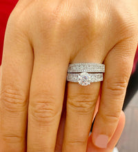 Load image into Gallery viewer, Round Cut Diamond Engagement Ring And Matching Band IGI Certified 14k Solid White Gold Wedding Bridal Set Filigree Design Ring And Band 3.10
