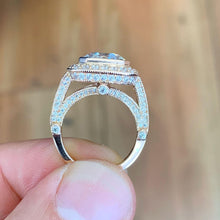 Load image into Gallery viewer, Asscher Cut Moissanite and Round Cut Sides Bezel Set Engagement Ring 14k Solid and Heavy Rose Gold Wedding Ring Filigree Bridal Ring 4.60ctw
