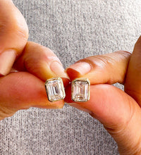 Load image into Gallery viewer, Emerald Cut Diamond Earrings IGI Certified Bezel set Earrings 14k Solid Yellow Solid Gold 4.00ct Screw Back Set Stud Earrings Gift For Her

