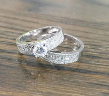 Load image into Gallery viewer, Round Cut Moissaite Engagement Ring And Matching Band Antique Filigree style 14k Solid White Gold Bridal set Wedding Ring Bridal Set 2.50ctw
