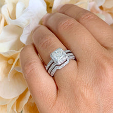 Load image into Gallery viewer, Princess Cut Moissanite And Round Cut Sides Natural Diamond Engagement Ring And Matching Band Bridal Wedding Halo 14K Solid White Gold 2.50
