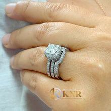 Load image into Gallery viewer, Princess Cut And Round Cut Sides Diamond Engagement Ring And Band Bridal Wedding Halo IGI Certified 14K Solid And Heavy White Gold 2.50ctw

