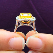 Load image into Gallery viewer, Cushion Cut Yellow Citrine Center And Round Cut Natural Sides Diamond Engagement Ring Wedding Halo Ring 14k Solid White And Yellow Gold 4.50
