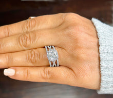 Load image into Gallery viewer, Cushion Cut Center and Round Sides Diamond Engagement Ring And Two Matching Bands Halo Wedding Set IGI Certified 14k Solid White Gold 3.40
