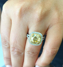 Load image into Gallery viewer, Round Cut Simulated Fancy Yellow And Cvd Round Cut Sides Diamond Engagement Ring 14k Solid White And Yellow Gold Bridal Wedding Halo 4.00ctw
