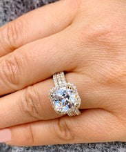 Load image into Gallery viewer, Cushion Cut Moissanite And Round Cut Sides Engagement Ring And Two Matching Bands Bridal Wedding Set Halo Style 14k Solid Yellow Gold 6.80ct
