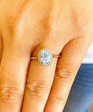 Load image into Gallery viewer, Oval Cut Moissanite Center and Round Cut Sides Engagement Ring Halo Style Wedding Bridal Ring In 14k Solid Yellow Gold Ring For Her 1.20ctw
