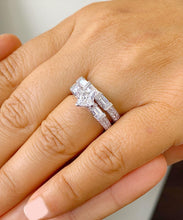Load image into Gallery viewer, Kite Style Princess Cut And Round and Baguettes Cut Sides Moissanite Engagement Ring And Band Bridal Wedding Set 14k Solid White Gold 2.50ct
