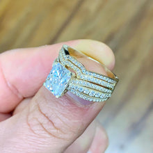 Load image into Gallery viewer, Radiant Cut Moissanite And Round Cut Sides Engagment Ring And Matching Band Bridel Set Women's Wedding Set 14k Solid Yellow Gold 3.30ctw
