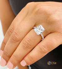 Load image into Gallery viewer, Radiant Cut Moissanite And Round Sides Engagement Ring Solitaire 14k Solid White Gold Bridal Set Wedding Ring Anniversary Ring For Her 3.80
