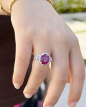 Load image into Gallery viewer, Oval Cut Ruby And Round Cut Natural Diamonds Antique Design Ring Women's 14k Solid White Gold Engagement Anniversary Righ Hand Ring 6.50ctw
