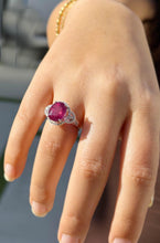 Load image into Gallery viewer, Oval Cut Ruby And Round Cut Natural Diamonds Antique Design Ring Women's 14k Solid White Gold Engagement Anniversary Righ Hand Ring 6.50ctw
