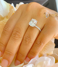 Load image into Gallery viewer, Cushion Cut Moissanite And Round Cut Sides Natural Diamonds Engagement Ring Bridal Set Minimalist Wedding Ring 14k Solid White Gold 5.25ctw
