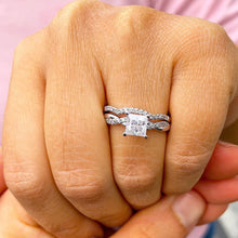 Load image into Gallery viewer, Princess Cut Moissanite And Round Cut Sides Engagement Ring And Matching Band 14k Solid White Gold Bridal Set Wedding Ring And Band 1.55ctw
