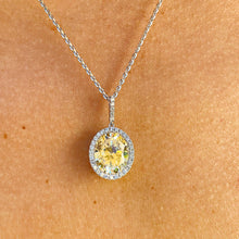 Load image into Gallery viewer, Oval Cut Fancy Yellow And Round Cut Natural Diamonds Pendent Necklace Deco Antique Style 14k Solid White Gold Halo Bridal Gift Chain 5.20ctw
