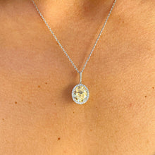 Load image into Gallery viewer, Oval Cut Fancy Yellow And Round Cut Natural Diamonds Pendent Necklace Deco Antique Style 14k Solid White Gold Halo Bridal Gift Chain 5.20ctw
