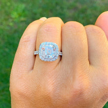 Load image into Gallery viewer, Asscher Cut Moissanite and Round Cut Sides Bezel Set Engagement Ring Set In 14k Solid White Gold Bridal Ring Filigree WeddingRing 4.00ctw
