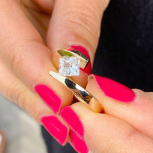 Load image into Gallery viewer, Princess Cut Moissanite Engagement Ring Tension Set Wedding Ring Set In 14k Solid Yellow Gold Anniversary Ring Solitaire Bridal Ring 1.00ct
