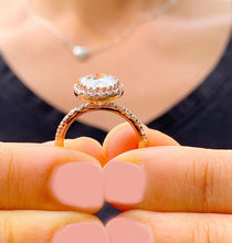 Load image into Gallery viewer, Oval Cut Moissanite and Round Cut Sides Natural Diamond Engagement Ring 14k Solid Rose Gold Wedding Ring Halo Style Bridal Ring For Her 3.70
