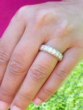 Load image into Gallery viewer, Round Cut Moissanite Three Sided Eternity Band Set Anniversary Band Prong Set Wedding Band In 14k Solid Rose Gold Eternity Band For Her 4.00
