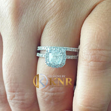 Load image into Gallery viewer, Cushion Cut Moissanite and Round Cut Sides Natural Side Diamond Engagement Ring And Matching Band Wedding Ring Halo Style Bridal Ring 1.75ct
