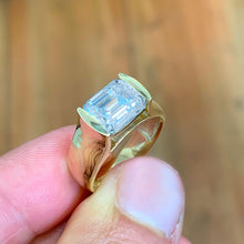 Load image into Gallery viewer, Emerald Cut Moissanite Engagement Ring Semi Tension Set Solitaire Set In 14k Heavy And Solid Yellow Gold Wedding Ring Thick Bridal Ring 3.50
