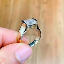 Load image into Gallery viewer, Emerald Cut Moissanite Engagement Ring Semi Tension Set Solitaire Set In 14k Heavy And Solid Yellow Gold Wedding Ring Thick Bridal Ring 3.50
