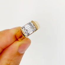 Load image into Gallery viewer, Emerald Cut Moissanite Engagement Ring Semi Tension Set Solitaire Set In 14k Heavy And Solid Yellow Gold Wedding Ring Thick Bridal Ring 3.50
