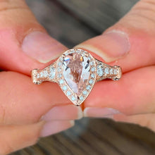 Load image into Gallery viewer, Natural Pear Morganite Ring And Natural Round Cut Side Diamond Ring 14k Solid Rose Gold Wedding Ring Halo Design Engagement Ring 2.50ctw

