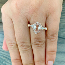 Load image into Gallery viewer, Natural Pear Morganite Ring And Natural Round Cut Side Diamond Ring 14k Solid Rose Gold Wedding Ring Halo Design Engagement Ring 2.50ctw
