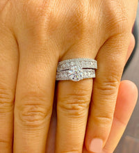 Load image into Gallery viewer, Round Cut Moissanite Engagement Ring And Matching Band 14k Solid White Gold Wedding Bridal Set Filigree Etching Design Ring And Band 3.10ctw
