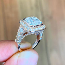 Load image into Gallery viewer, Asscher Cut Moissanite and Round Cut Sides Bezel Set Engagement Ring 14k Solid and Heavy Rose Gold Wedding Ring Filigree Bridal Ring 4.60ctw
