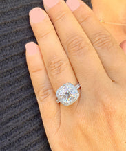Load image into Gallery viewer, Asscher Cut Moissanite and Round Cut Side Cvd Diamond Bezel Set Engagement Ring 14k Solid White Gold Halo Style Bridal Wedding Ring 4.00ctw
