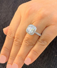 Load image into Gallery viewer, Asscher Cut Moissanite and Round Cut Side Cvd Diamond Bezel Set Engagement Ring 14k Solid White Gold Halo Style Bridal Wedding Ring 4.00ctw
