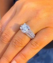 Load image into Gallery viewer, Round Cut Moissanite Engagement Ring 14K Solid And Heavy White Gold Prong Set Bridal Ring Filigree Style Wedding Ring For Her 3.50ctw
