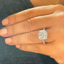 Load image into Gallery viewer, Asscher Cut And Round Cut Sides Diamond Engagement Ring Bezel Set Halo Style IGI Certified 14k Solid White Gold Bridal Wedding Ring 4.00ctw

